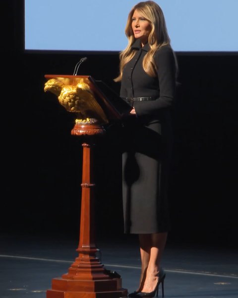 Melania Trump introducing a screening of the film Melania in Washington, January 2026
