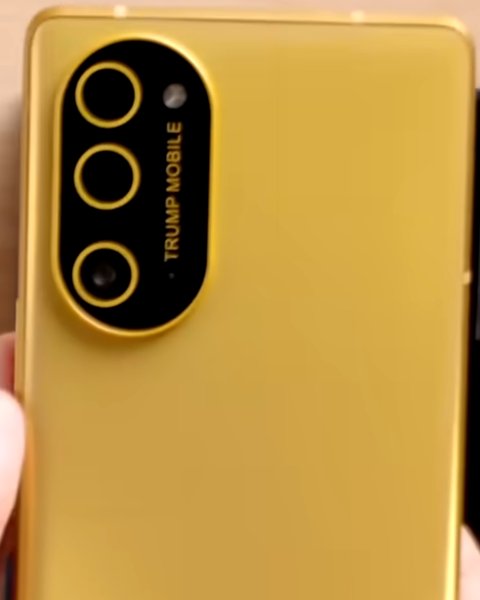 The gold back of the T1 Trump Mobile phone, showing its camera module